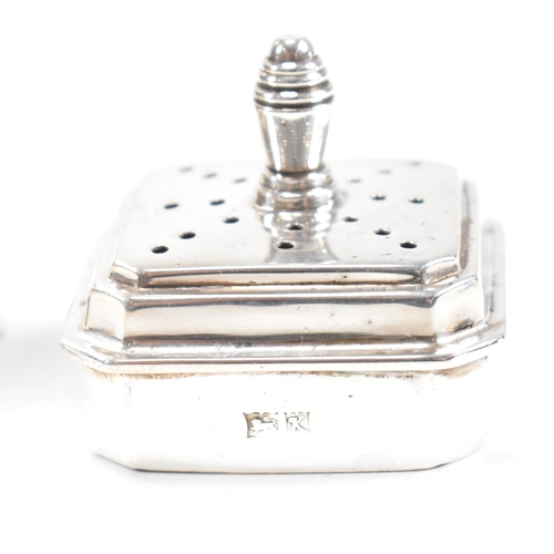 114 - A cased five piece hallmarked silver cruet set. The set to include a pepper shaker, salt cellar and ... 