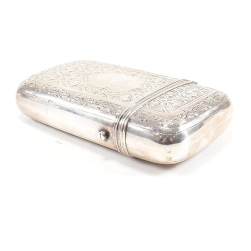 128 - A Victorian hallmarked silver cigar case. The case having an etched foliate design to body with cent... 