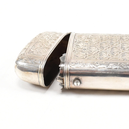 128 - A Victorian hallmarked silver cigar case. The case having an etched foliate design to body with cent... 