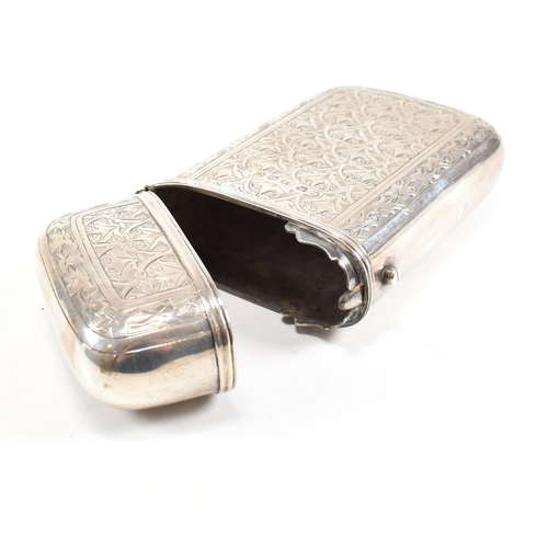 128 - A Victorian hallmarked silver cigar case. The case having an etched foliate design to body with cent... 