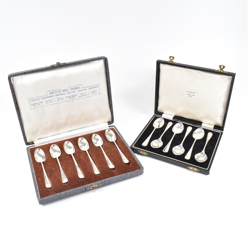 148 - Two cased sets of mid-century hallmarked silver tea spoons. The lot to include a cased set of six te... 