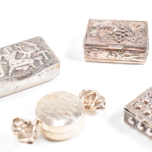 152 - A collection of silver and white metal trinket boxes.The boxes having various decorative lids includ... 