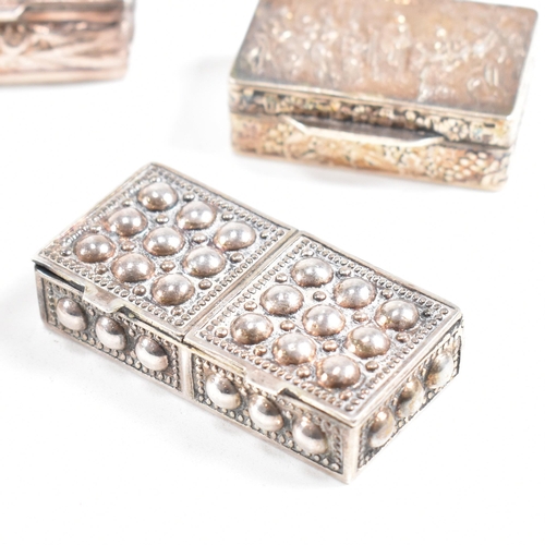 152 - A collection of silver and white metal trinket boxes.The boxes having various decorative lids includ... 