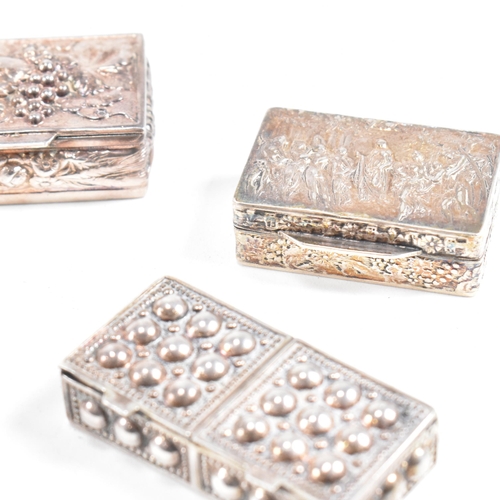 152 - A collection of silver and white metal trinket boxes.The boxes having various decorative lids includ... 