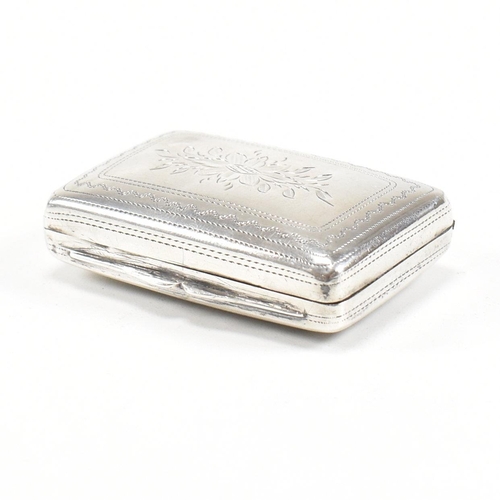 164 - A George IV hallmarked silver snuff box. The Georgian snuff box having a bright cut decorated outer ... 