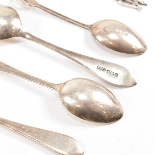 173 - A collection of various hallmarked silver spoons and a shoe horn. The spoons to include aÿGeorge III... 