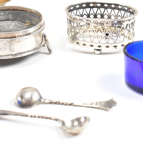 176 - A late 19th Century and hallmarked silver items. The lot to include a pair of hallmarked silver salt... 