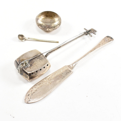 191 - A collection of silver items. The lot to include a hallmarked silver topped glass oil pourer Hallmar... 