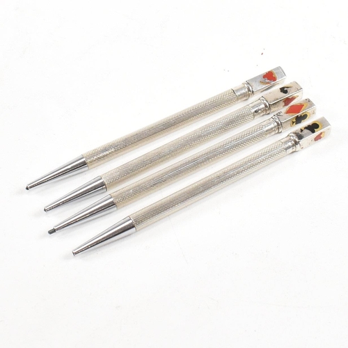 193 - Sterling silver bridge propelling pencil set. The pencils having engine turned design and each marke... 