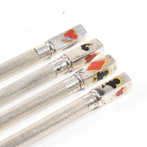 193 - Sterling silver bridge propelling pencil set. The pencils having engine turned design and each marke... 