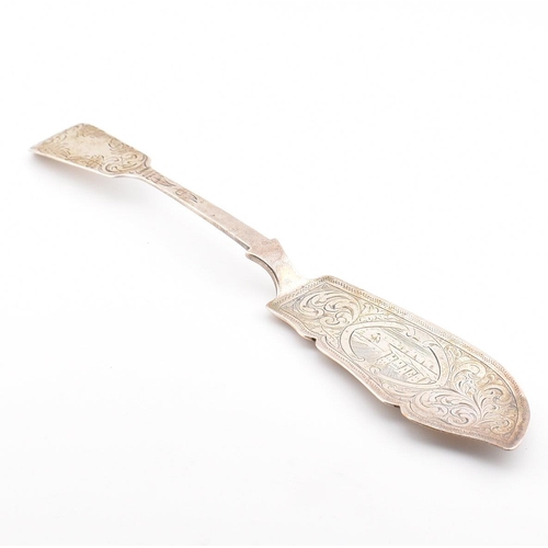 196 - 19th century silver hallmarked butter knife by J Whipple & Co, Exeter 1879. The knife with castle sc... 