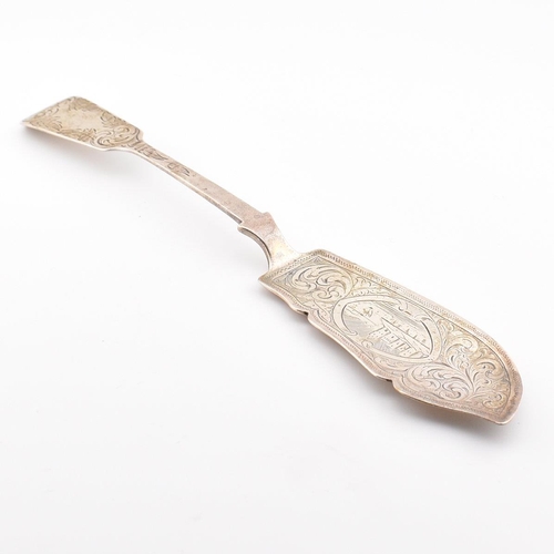 196 - 19th century silver hallmarked butter knife by J Whipple & Co, Exeter 1879. The knife with castle sc... 