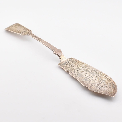 196 - 19th century silver hallmarked butter knife by J Whipple & Co, Exeter 1879. The knife with castle sc... 