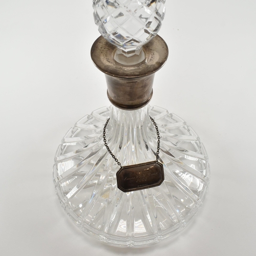 209 - A silver mounted ships decanter complete with stopper and decanter label. Hallmarked Robert Carr (RC... 