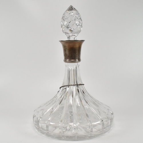 209 - A silver mounted ships decanter complete with stopper and decanter label. Hallmarked Robert Carr (RC... 