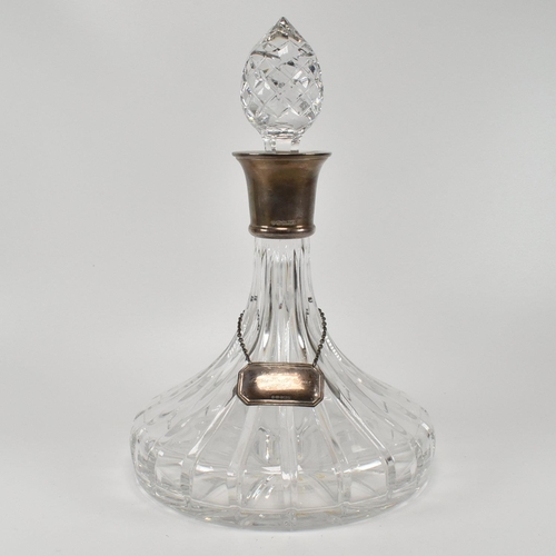 209 - A silver mounted ships decanter complete with stopper and decanter label. Hallmarked Robert Carr (RC... 