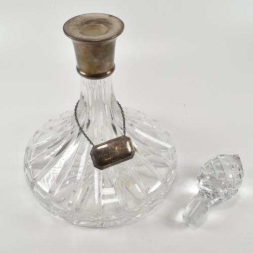 209 - A silver mounted ships decanter complete with stopper and decanter label. Hallmarked Robert Carr (RC... 