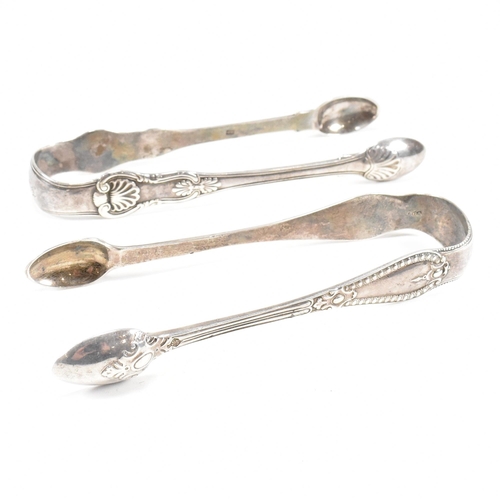 41 - One pair of Victorian and one pair of George IV hallmarked silver sugar tongs. Both tongs having mou... 