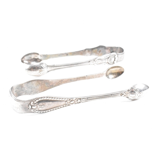 41 - One pair of Victorian and one pair of George IV hallmarked silver sugar tongs. Both tongs having mou... 