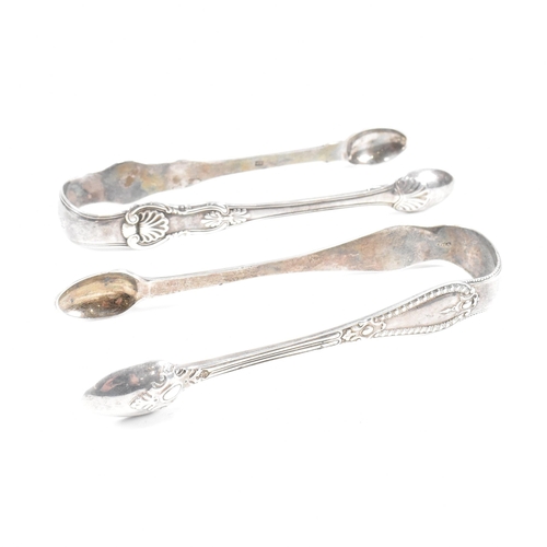 41 - One pair of Victorian and one pair of George IV hallmarked silver sugar tongs. Both tongs having mou... 