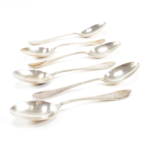 63 - Two sets of six hallmarked silver tea spoons with one Georgian set and a Victorian Set. The Victoria... 