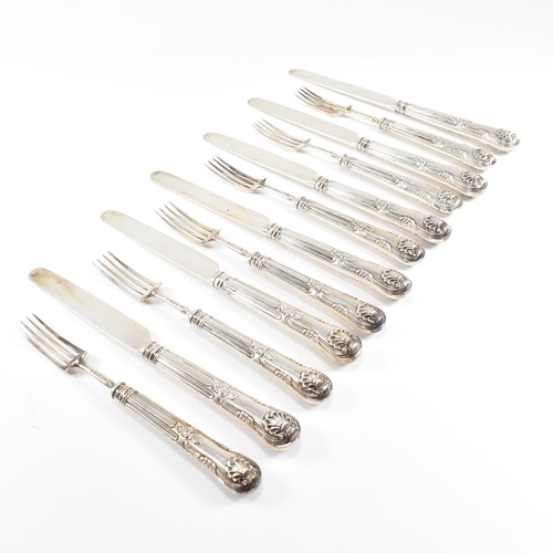 67 - A set of six George IV hallmarked silver dessert knives and forks. The Georgian flatware set having ... 