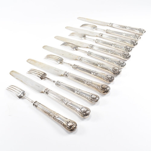 67 - A set of six George IV hallmarked silver dessert knives and forks. The Georgian flatware set having ... 