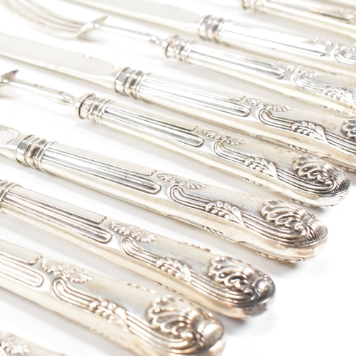 67 - A set of six George IV hallmarked silver dessert knives and forks. The Georgian flatware set having ... 