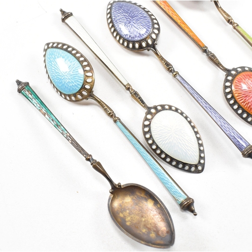 68 - A cased set of six Norwegian 930 Silver and enamel tea spoons. The AF set comprising of six tea spoo... 