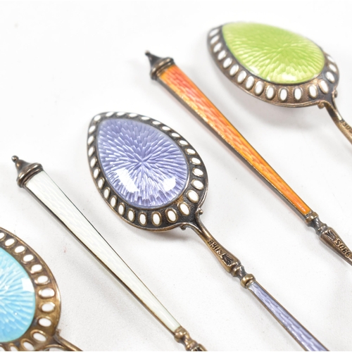 68 - A cased set of six Norwegian 930 Silver and enamel tea spoons. The AF set comprising of six tea spoo... 