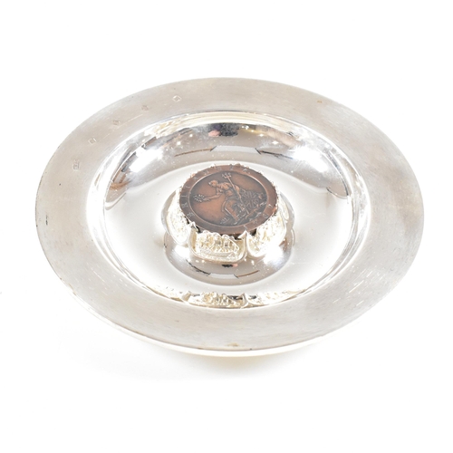 70 - A limited edition Royal Mint Britannia hallmarked silver coin dish. The trinket dish having a textur... 