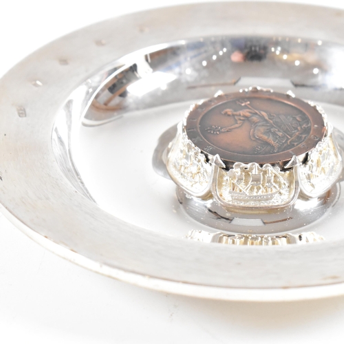 70 - A limited edition Royal Mint Britannia hallmarked silver coin dish. The trinket dish having a textur... 