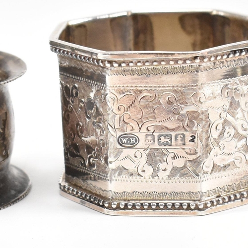 80 - A collection of hallmarked silver items. The lot to include an Edward VII cased napkin ring of octag... 