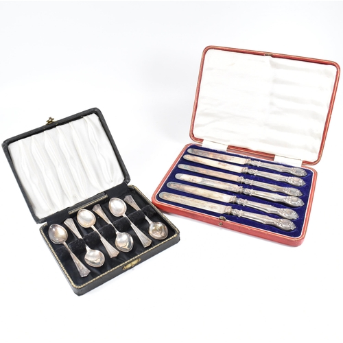 81 - George V cased hallmarked silver flatware. The lot to include a set of six tea spoons. Hallmarked fo... 