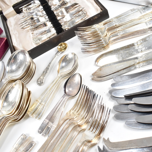 88 - A large collection of silver plated flatware. The lot to include a include a set of six silver plate... 