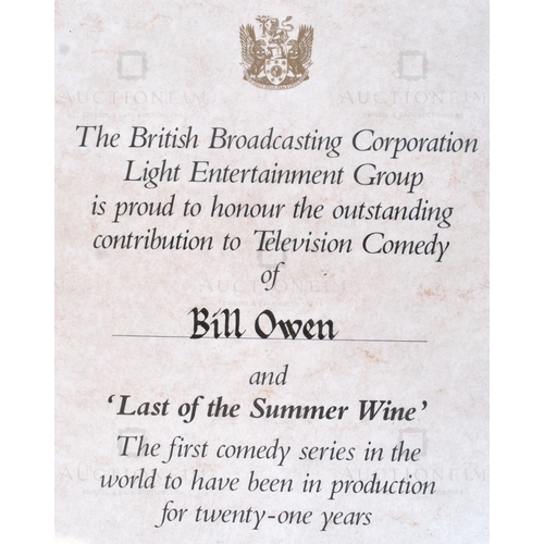 2 - From The Estate Of Bill Owen (1914-1999) - Last Of The Summer Wine - framed certificate issued to Bi... 