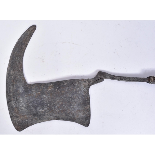 118 - An early 20th Century Kirdi People ( Cameroon ) axe. Stylized iron head with a woven leather grip. M... 