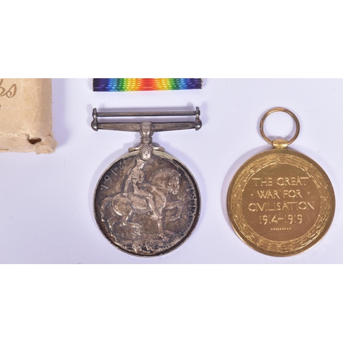 139 - A WWI First World War medal pair awarded to one 189307 Pte S Batten of the Labour Corps. The medals ... 