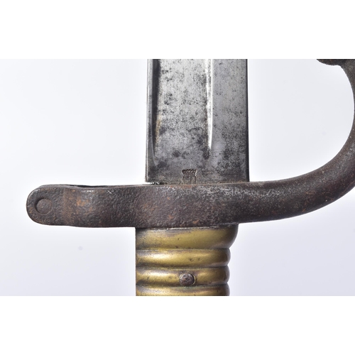 154 - A 19th Century French 1866 pattern ' Chassepot ' rifle bayonet. The bayonet having ribbed brass hilt... 