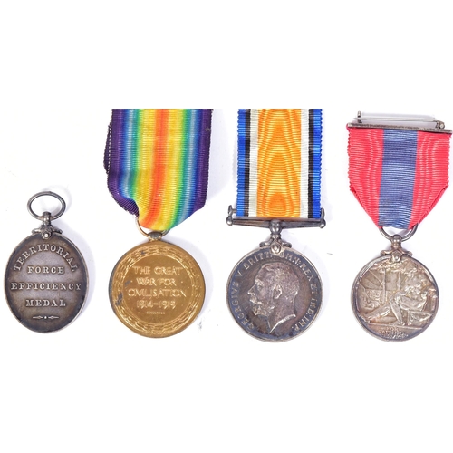 156 - A collection of WWI First World War medals awarded to one 329 Cpl. F.W Payne of the 8th Battalion Lo... 