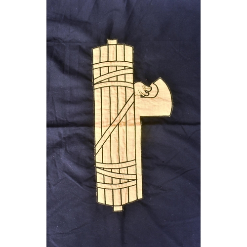 183 - An original WWII Second World Italian Fascist flag. Black with the fasces in bright yellow and bold ... 