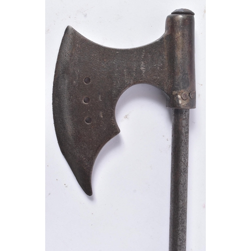 189 - An early 20th Century Indian Cavalry Axe / Tabar. The crescent shaped axe head with x3 pierced holes... 