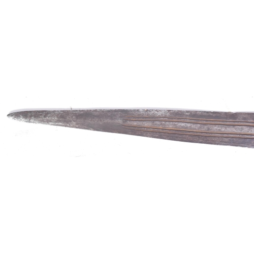 202 - A mid 20th Century Northern Cameroon Guduf People sword. The sword with a wooden hilt and crossguard... 