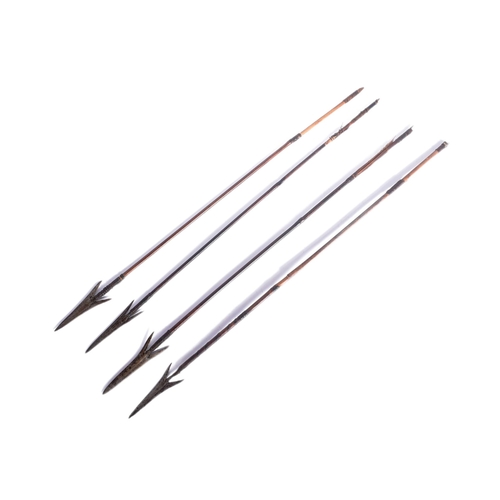 213 - A collection of x4 African tribal / hunting arrows with forged iron tips and bamboo shafts. Each mea... 