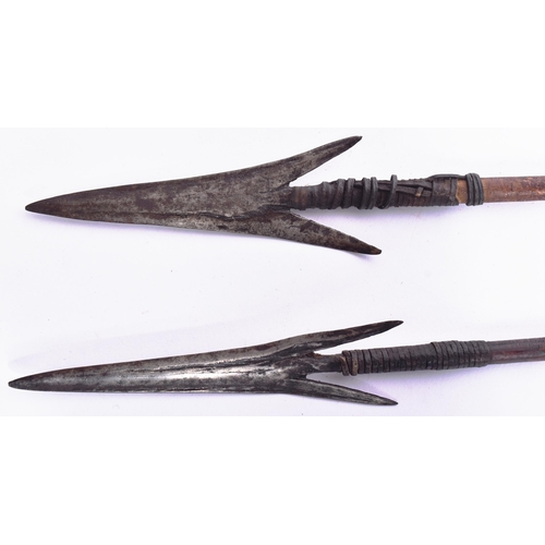 213 - A collection of x4 African tribal / hunting arrows with forged iron tips and bamboo shafts. Each mea... 