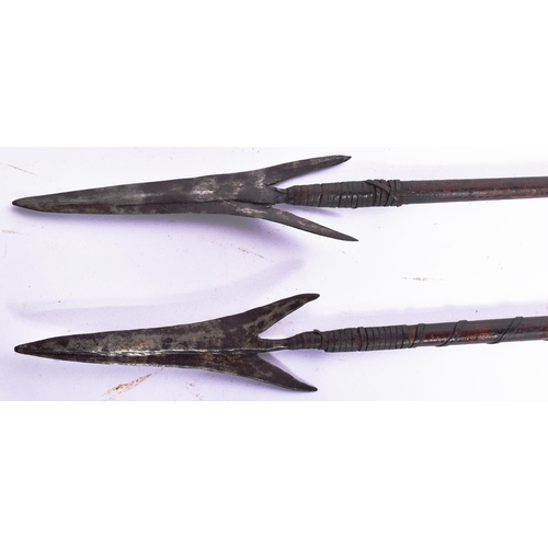 213 - A collection of x4 African tribal / hunting arrows with forged iron tips and bamboo shafts. Each mea... 