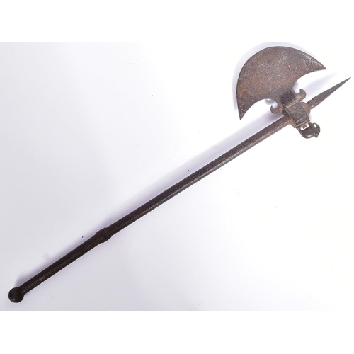 236 - A 19th Century Indian Tabar / Axe with square section spike, crescent shaped head and fluke forged i... 