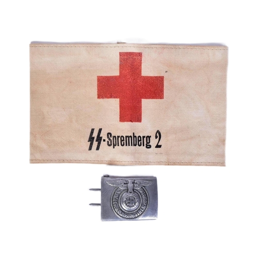 242 - A WWII Second World War Third Reich Nazi German SS medical armband along with an SS belt buckle. RZM... 