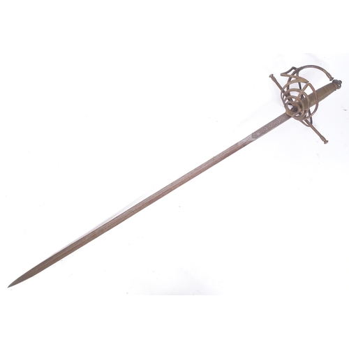 277 - A 19th Century Renaissance style rapier sword a with a sweeping ringed basket hilt, wire bound grip ... 