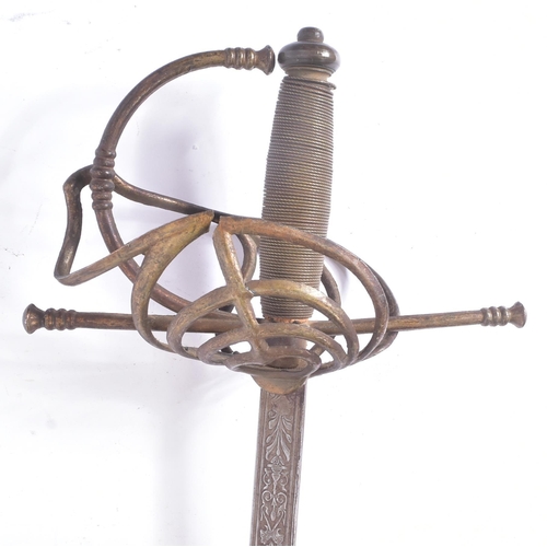 277 - A 19th Century Renaissance style rapier sword a with a sweeping ringed basket hilt, wire bound grip ... 